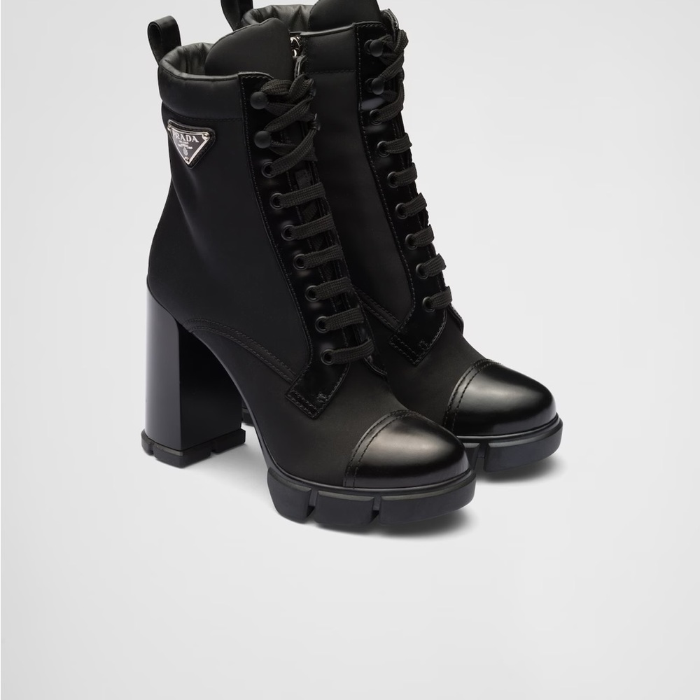 Prada Brushed leather and nylon booties fits size 5.5 / 36 EU black